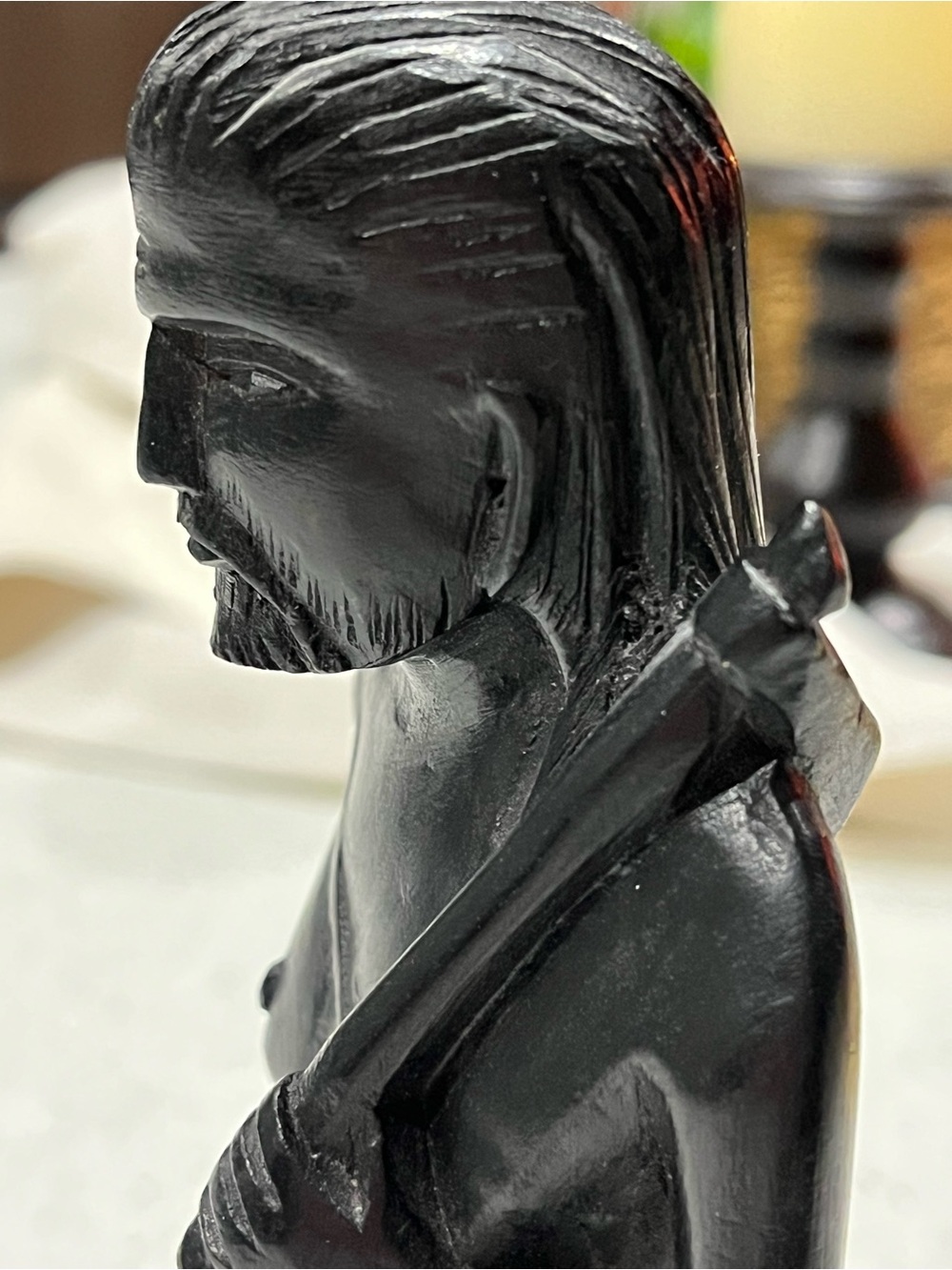 Mid 20th Century Filipino Ebony Hand Carved Wood Carving, Native Hunter/Gatherer - Picture 8 of 13